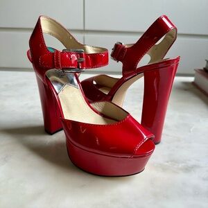Michael Kors Red Platform Mary Jane Heels